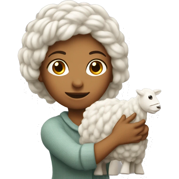 A white woman greets wool emoji