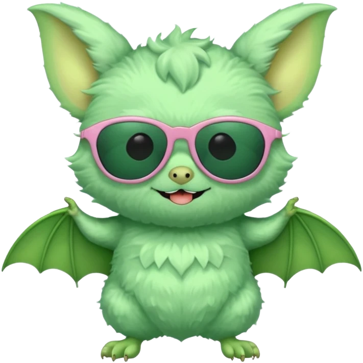 cute green pastel bat with sunglasses, full body emoji