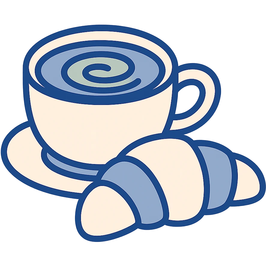 minimal flat color style matcha latte and croissant together emoji