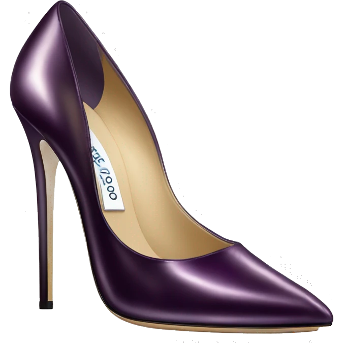 Realistic isolated top view of a pair of dark plum color iridescent jimmy Choo stiletto high heel shoes. emoji