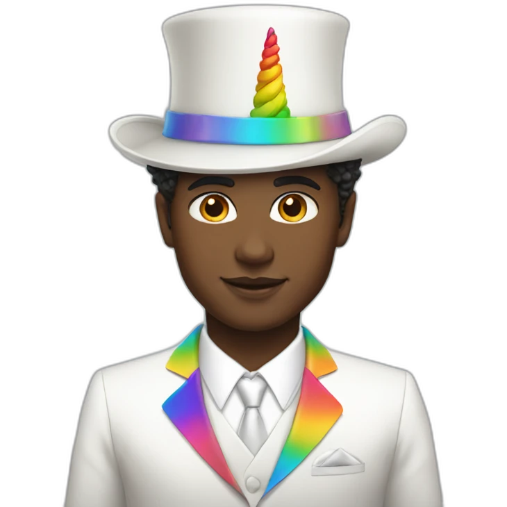 Posh-boy-with-white-suit-and-rainbow-unicorn-hat emoji