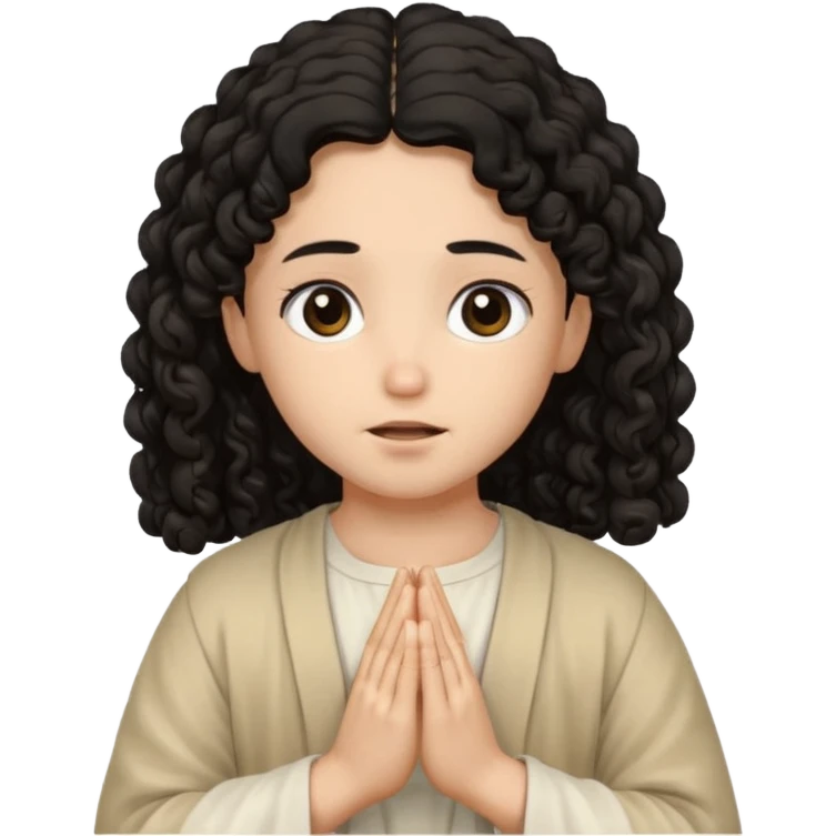 Jesús osea dios con una niña de rulos morocha orando emoji