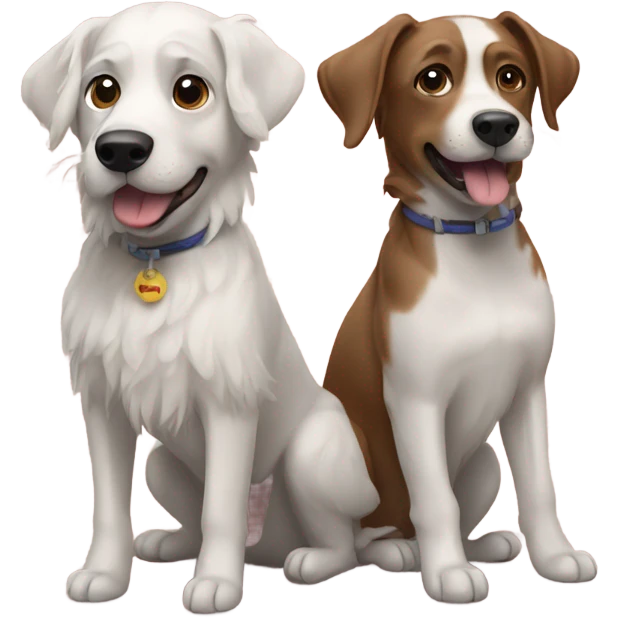 Two dogs, named lady and griz emoji