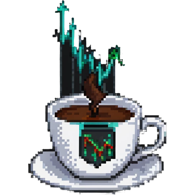 a cup of coffee with a rising stock market arrow emoji