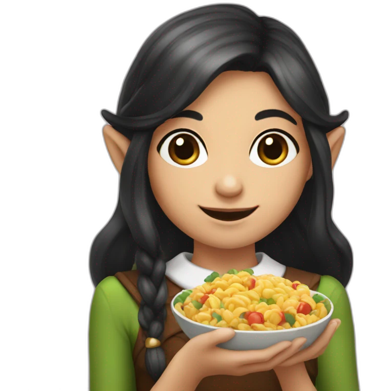 Elf girl with dark hair holding food emoji