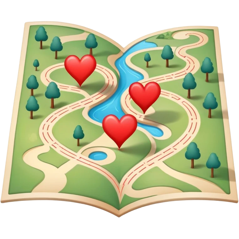 Folded map icon with subtle paths drawn – symbolic exploration of love and attraction, with gentle heart-shaped pathways and relationship journey markers emoji
