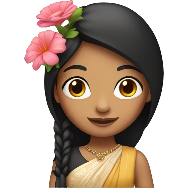 indian girl with black straight hair holding bouquet  emoji