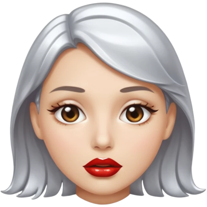 slightly parted lips, silver chrome material, glossy wet shine, seductive aesthetic emoji