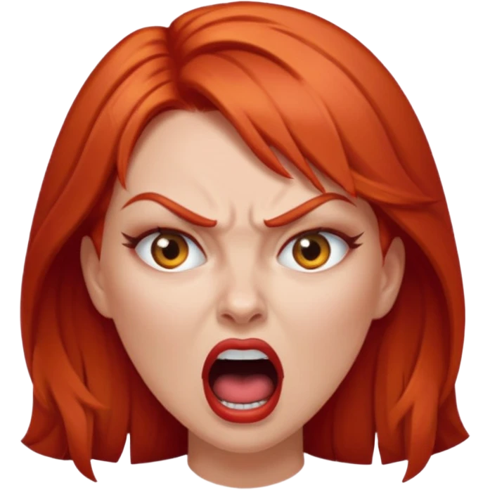 mujer pelirroja con los ojos y los labios maquillados enojada gritando emoji