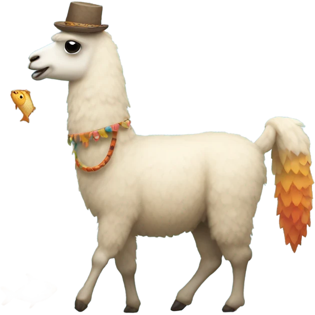 Llama walking a fish emoji
