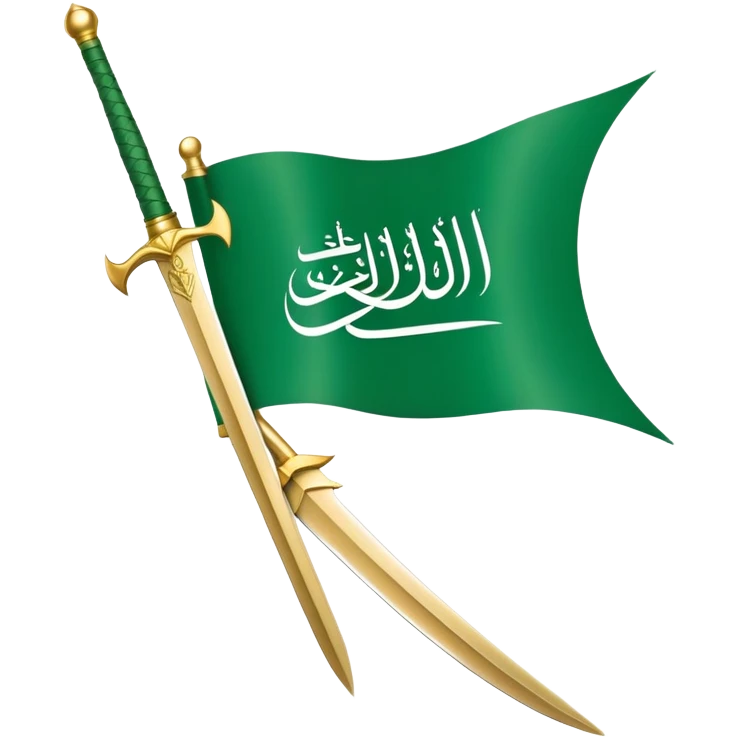Saudi Arabian flag with green background and white Arabic script and sword emoji