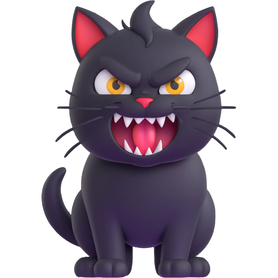 angry black cat with fur standing up and sharp teeth emoji