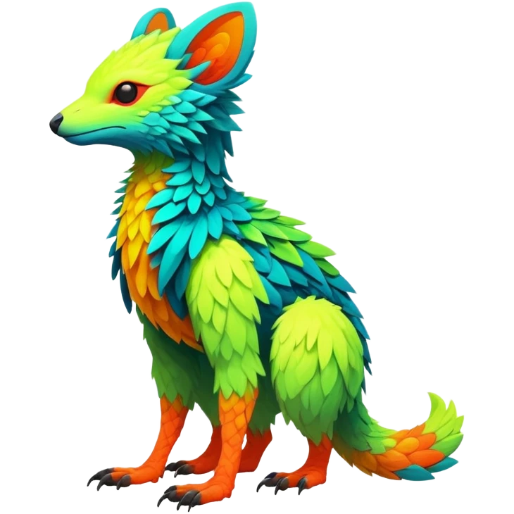 Exotic Tropical futuristic lush warm-colored neon-colored Fakémon-Trico-creature (full body) emoji
