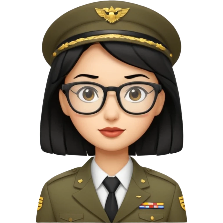Black hair military secretary glasses nerd cute no hat no insignia emoji