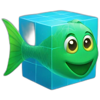 blue magic cube with a green face and a green fish tale emoji