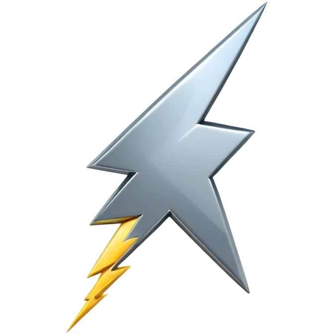 A lightning bolt emoji made of polished silver chrome, sharp yet rounded edges, glossy metallic surface, soft reflections, minimal futuristic design, iOS emoji style, centered, clean white background emoji