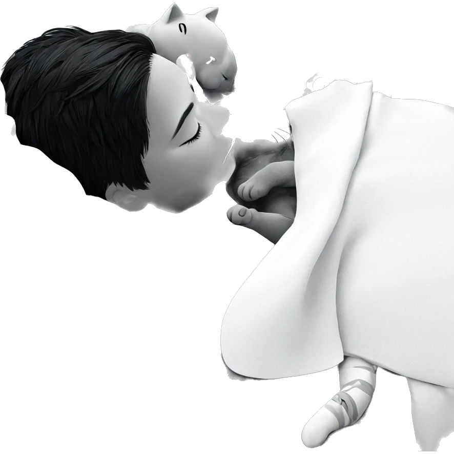 baby boy sleeping with cat emoji