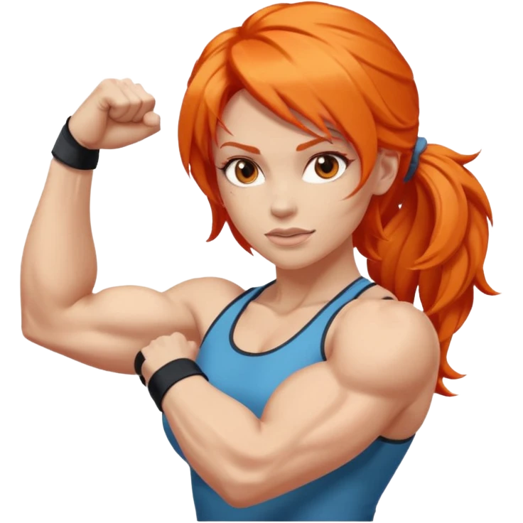 woman flexing her arm with orange hair emoji