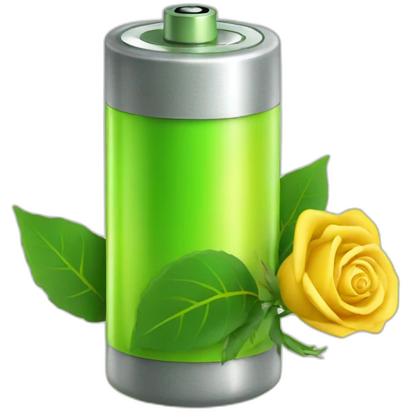 Energy green battery with yellow rose  emoji