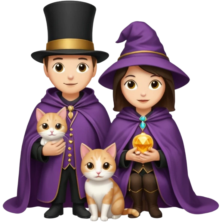 magician couple and their pet cat emoji