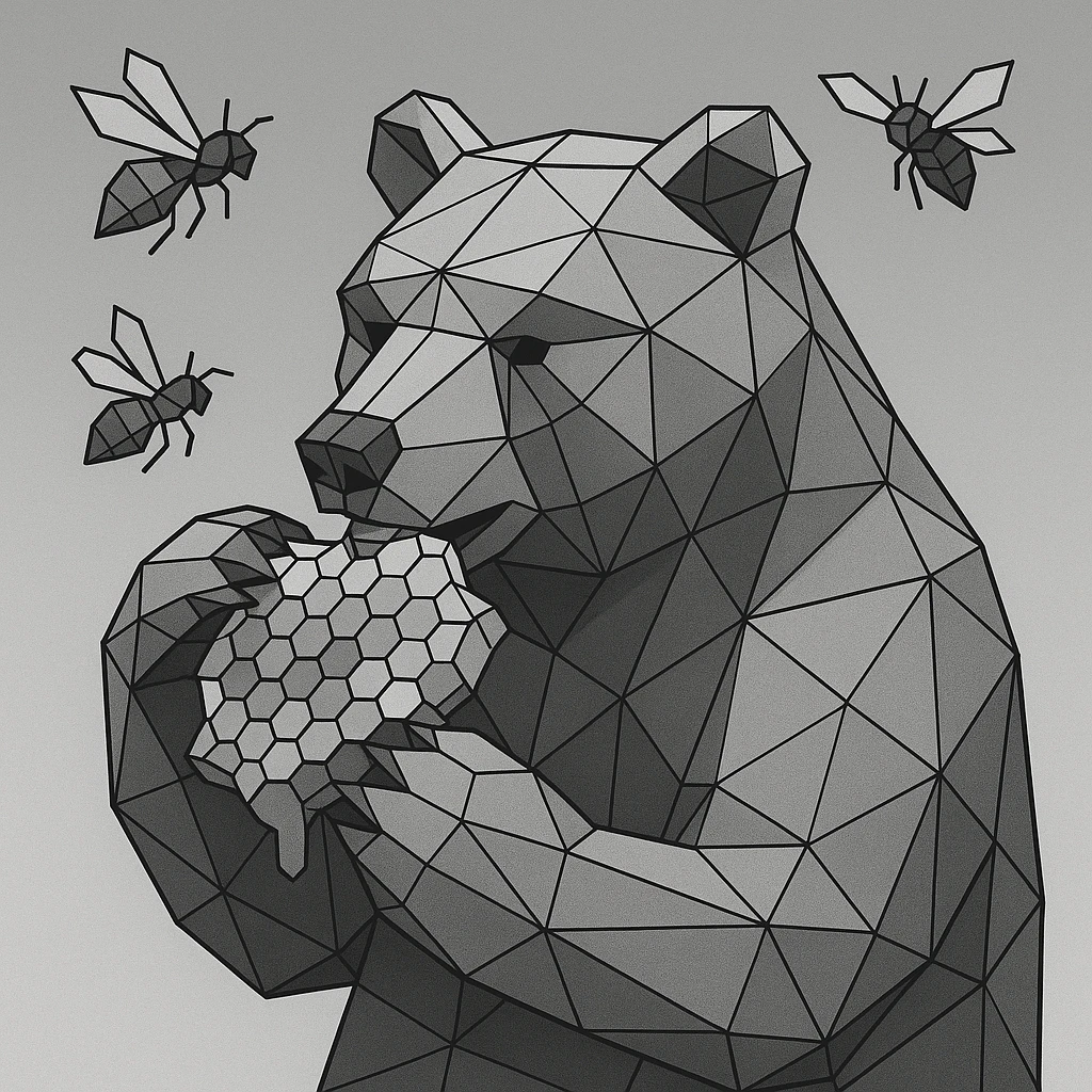 bear eating honeycomb with bees flying around emoji