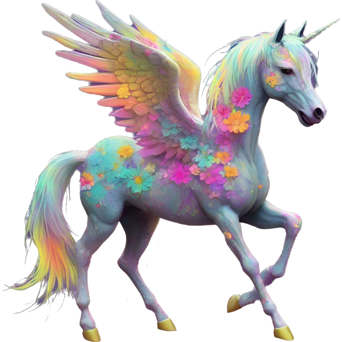 Zombie Pegasus unicorn psychedelic flowers floral groovy art neon rave raving emoji