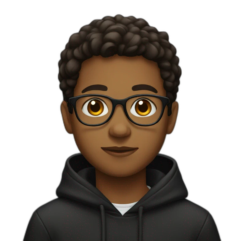 Brown boy wearing a black hoodie with glasses  emoji