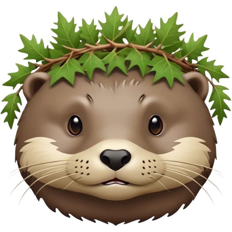 confused otter face with thorny brambles directly wrapped around its head, no crown shape, just thorny branches encircling the face emoji