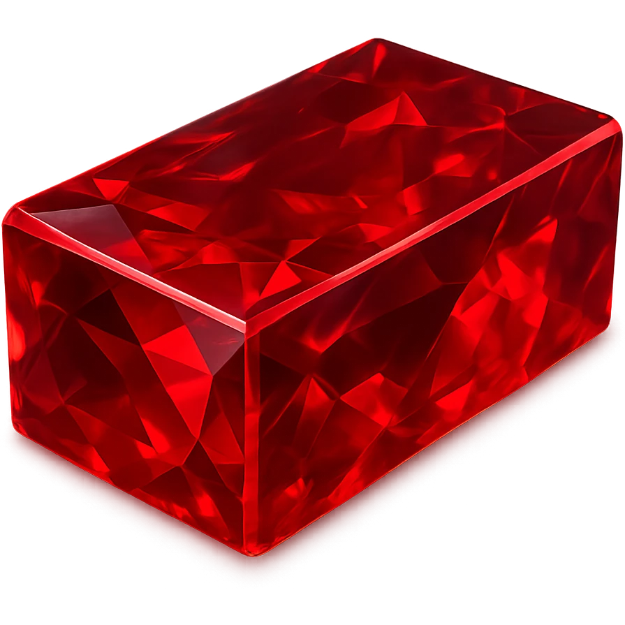 a brick made of ruby, highly polished, deep red, gemstone texture, sparkling facets, jewel-like shine, vivid red, translucent, glowing effect emoji