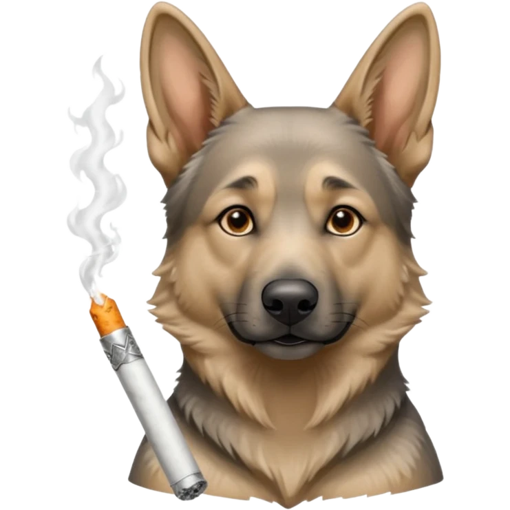 Silver German shepherd smoking a joint emoji