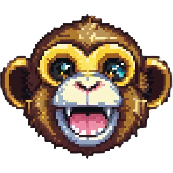 pixel art of a laughing monkey emoji