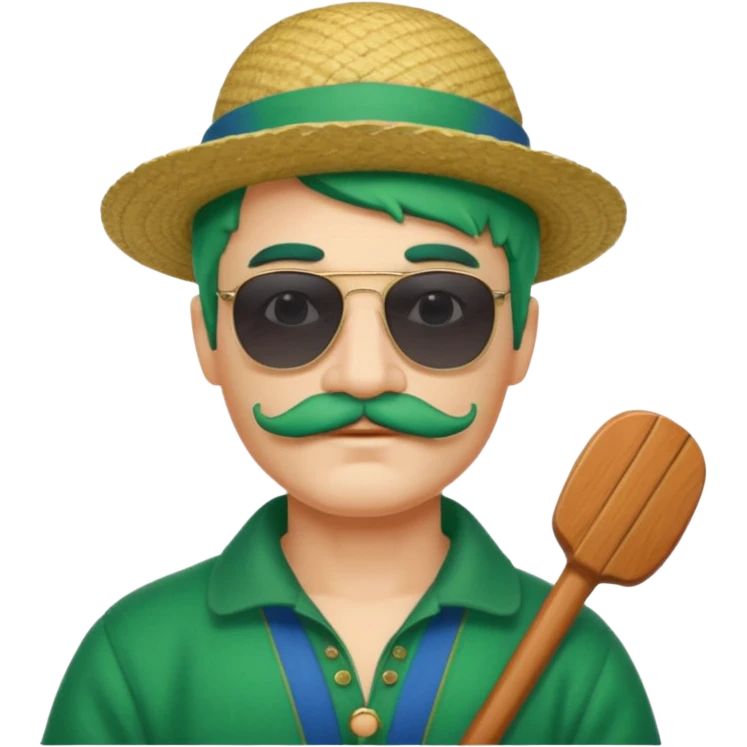 venice gondolier with green hair, iconic hat, glassess and mustache emoji