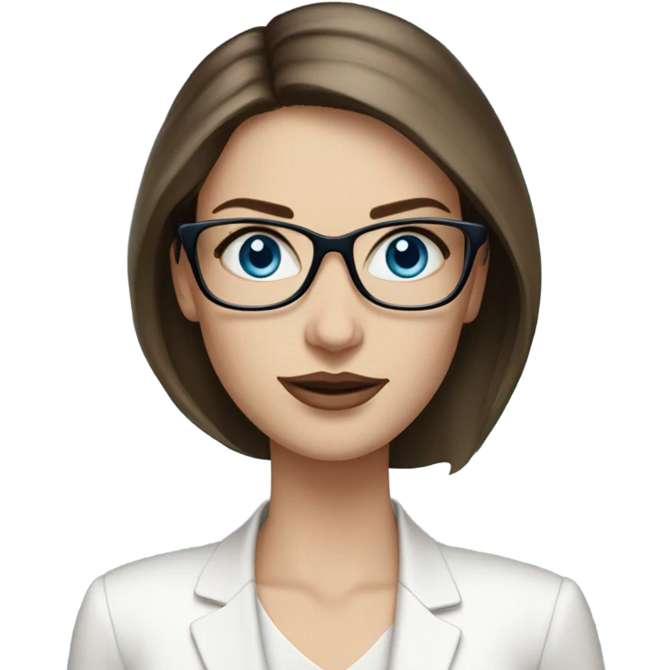 Realistic pale elegant classy model, straight shoulder length brunette, glasses and blue eyes  emoji