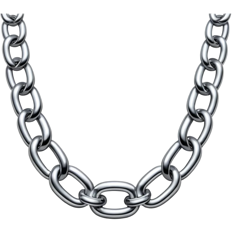 A thick luxury chain emoji made of liquid silver chrome, smooth rounded links, glossy metallic reflections, heavy swag aesthetic, minimalistic iOS emoji style, centered, clean white background emoji