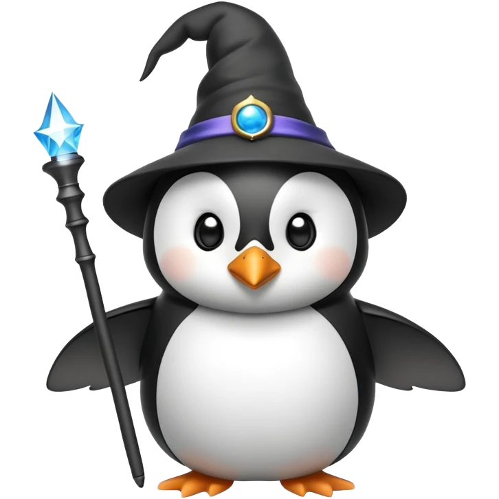 penguin wearing a wizard hat and holding a magic wand emoji