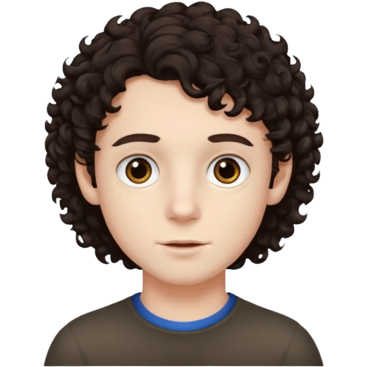 boy, really dark brown hair, curly hair, dark brown eyes, pale skin, , hair emoji