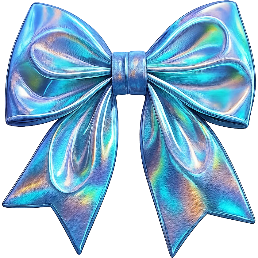 kpop stage bow with holographic fabric, stylish and glossy emoji