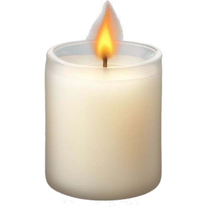 A white or beige candle in a frosted glass jar with a delicate flame emoji