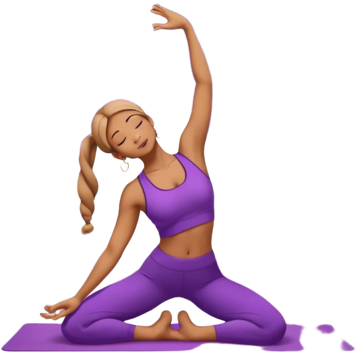 A woman in purple yoga outfit bending backward in camel pose, glowing stars around her, elegant composition. (reference pose) emoji
