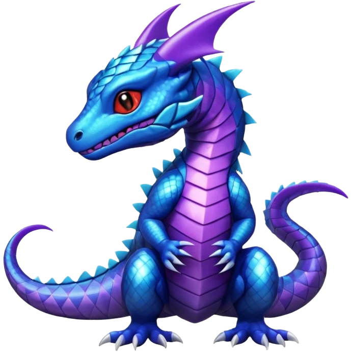Cute Shiny striped iridescent cyan indigo blue violet Guilmon-Salandit-Fakémon-hybrid-creature (full body)  emoji