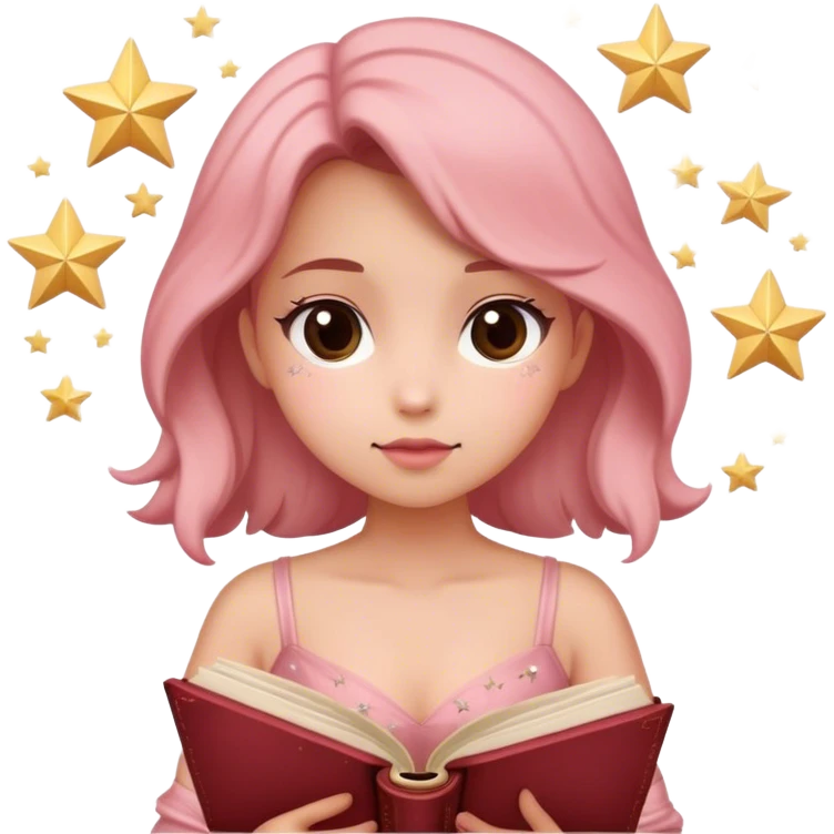 Un livre girl féminin rose poudré classe et minimaliste ouvert avec des étoiles qui en sortent  emoji