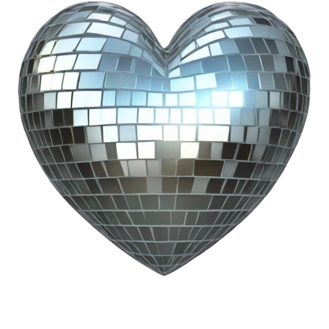Chrome shiny Disco ball heart  emoji