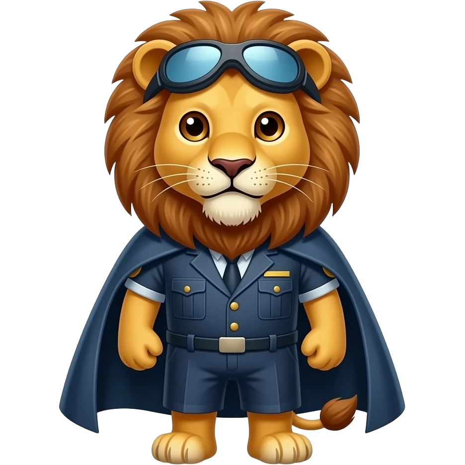 lion standing pose with half body close up wear a driving uniform half body close wear a dirving cape emoji