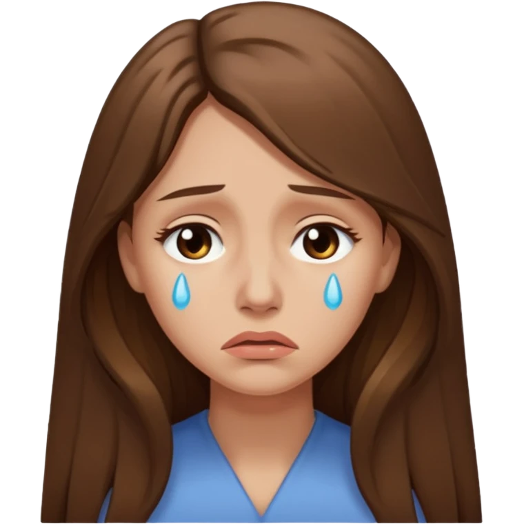 Woman with long brown hair crying, light beige emoji