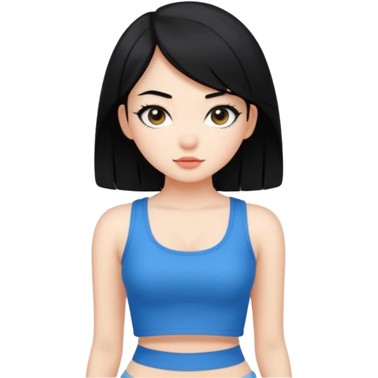 a black hair cute girl with white skin and Extreme Plung Crop Top. emoji