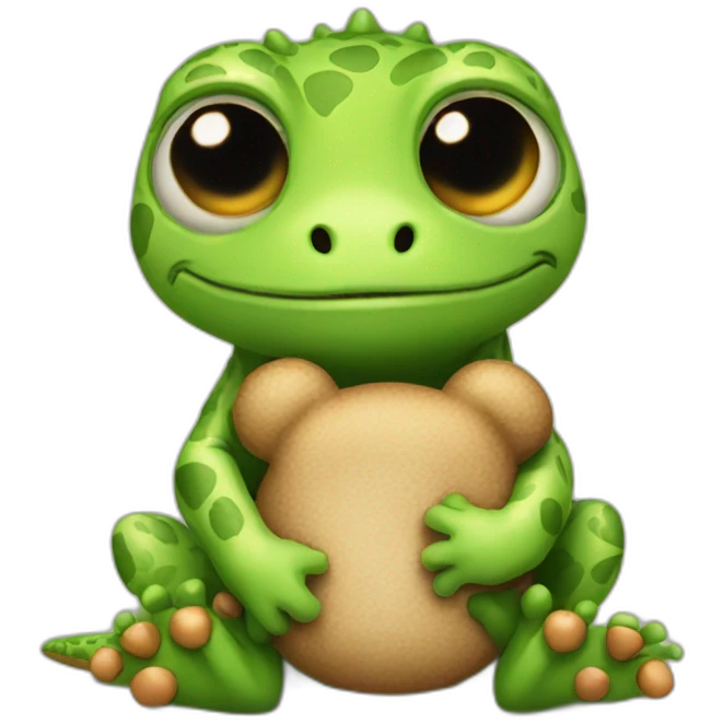 sad gecko holding teddy bear emoji