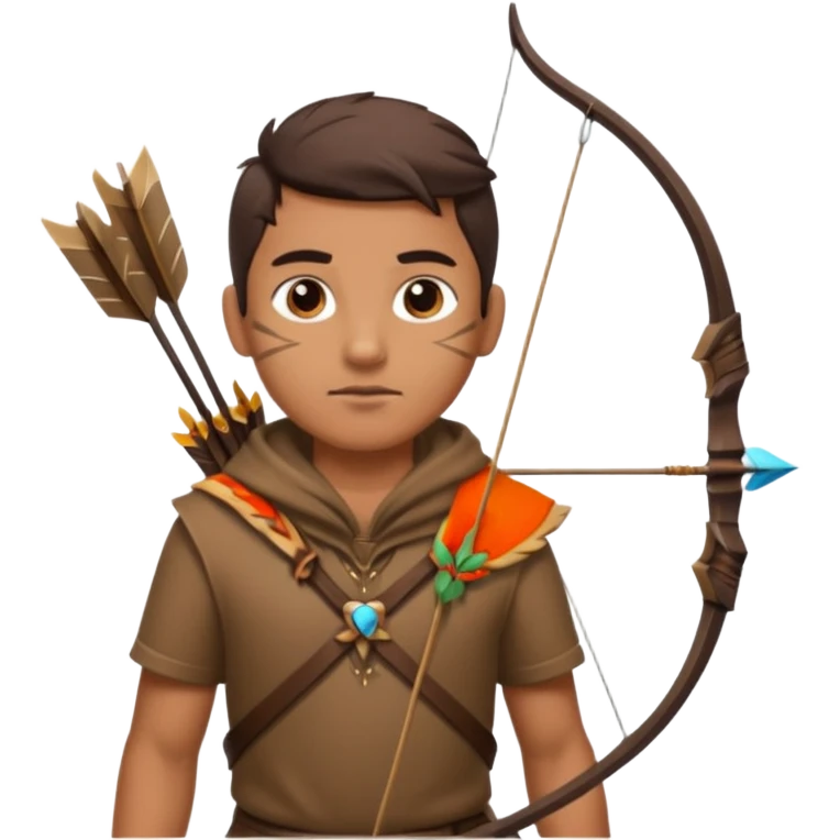 The classic hunter image with a bow and arrow on his back, dressed in brown with some animal made decorations emoji