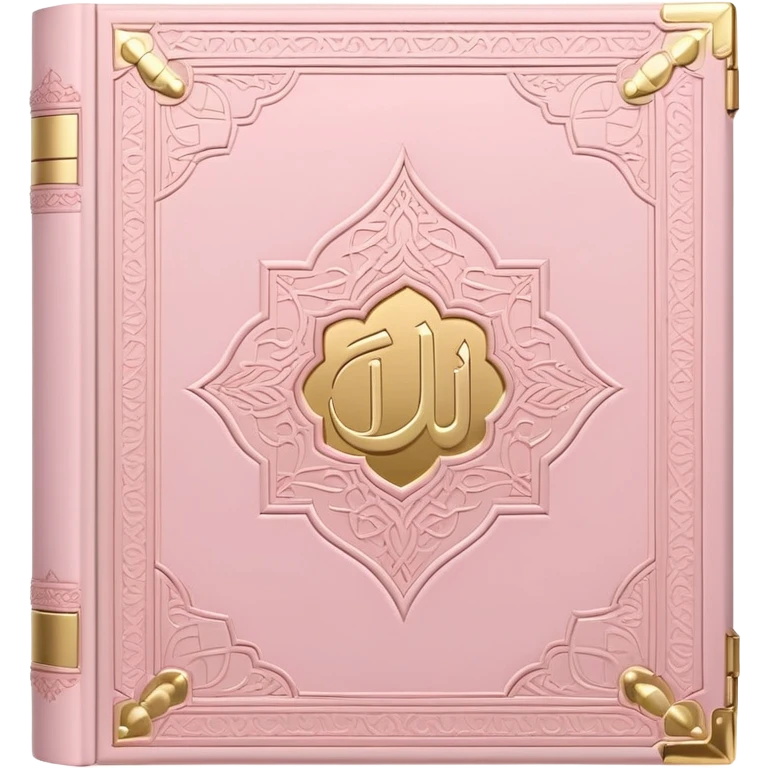 Baby pink Quran, Muslim holy book with gold accents, soft pastel pink emoji