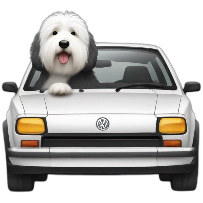 english sheepdog driving volkswagen polo emoji