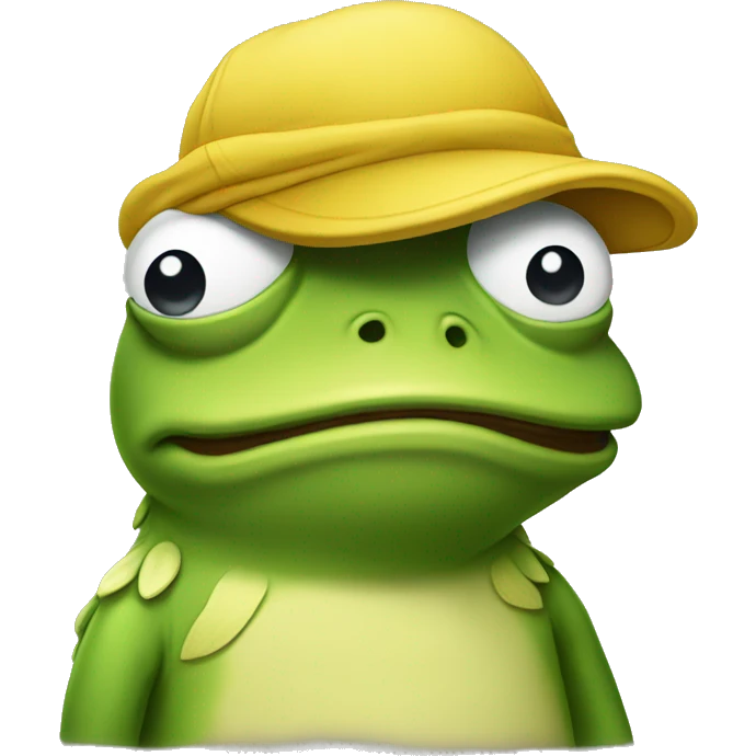 A yellow Pepe with cap hat Sad emoji